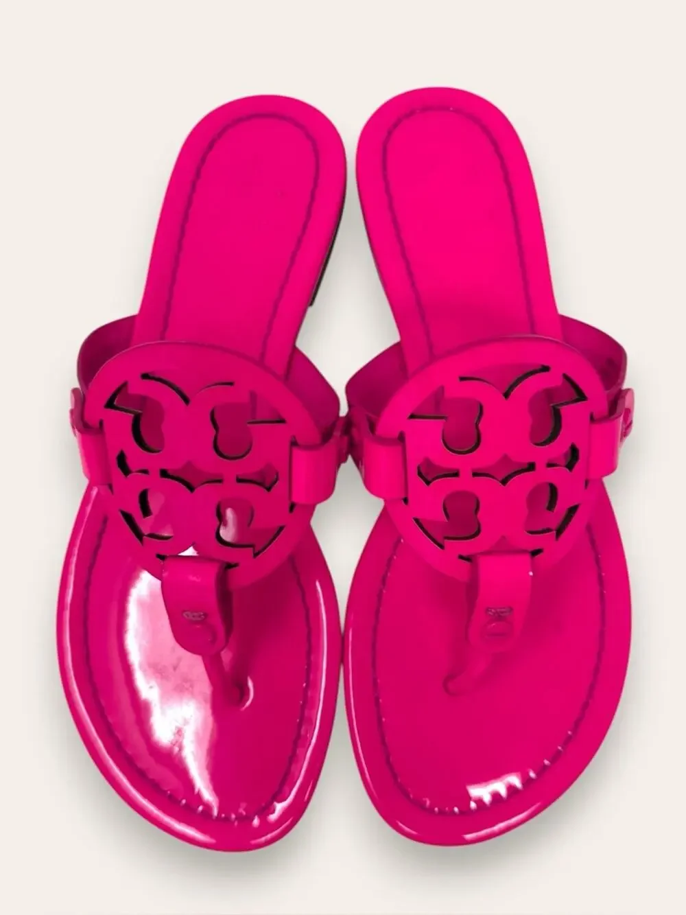 Tory Burch Patent Leather Miller Sandal Fluorescent Neon Fuchsia 6 Women’s